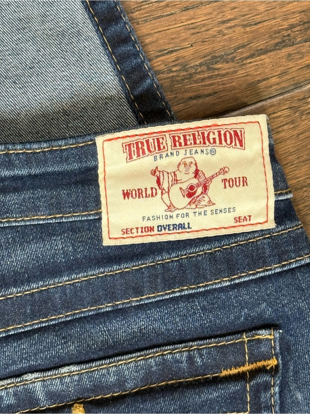 True Religion Skinny Leg Medium Wash Denim Overalls Jumpsuit Size Large - Picture 13 of 16